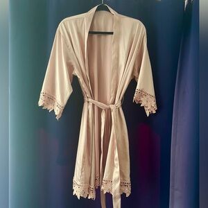 Pink robe with lace trim